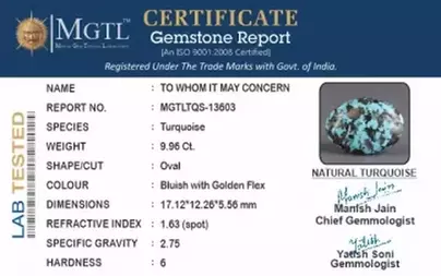 Irani Turquoise - 9.96 Carat Prime Quality TQS-13603