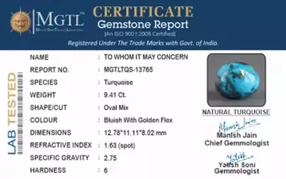 Irani Turquoise - 9.41 Carat Prime Quality TQS-13765