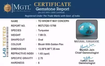 Irani Turquoise - 7.69 Carat Prime Quality TQS-13768