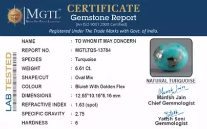 Irani Turquoise - 6.61 Carat Limited Quality TQS-13784