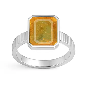 Traditional 925 Silver Yellow Sapphire (Pukhraj) Ring for Women