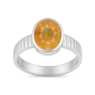 Timeless Classic Sterling Silver Yellow Sapphire Gemstone Ring for Male