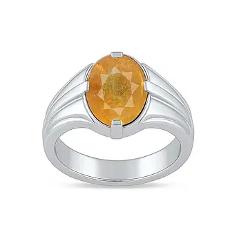 Bold Designer 925 Silver Yellow Sapphire Ring for Him