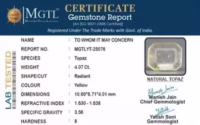 Natural Yellow Topaz - 4.07 Carat Prime Quality YT-25076